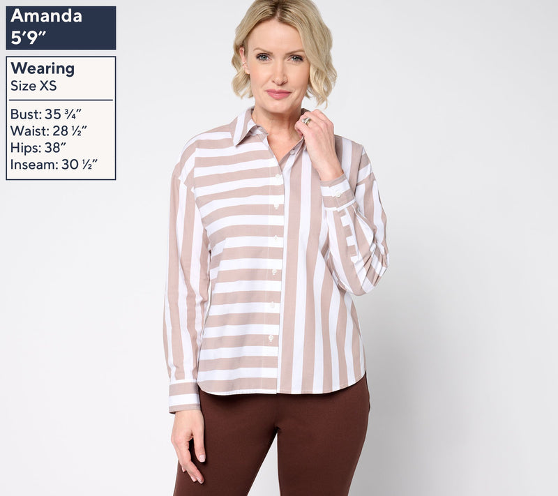 Women with Control Poplin Button Front Shirt with Mixed Stripe — View 7