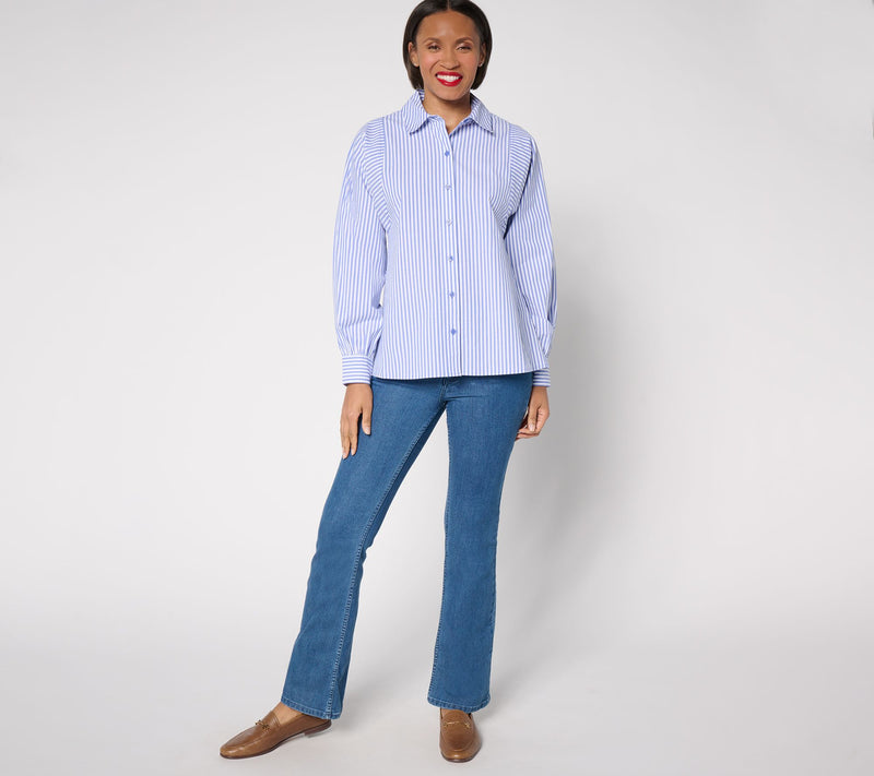 Joan Rivers Stretch Cotton Poplin Shirt with Sleeve Seam Detail — View 11