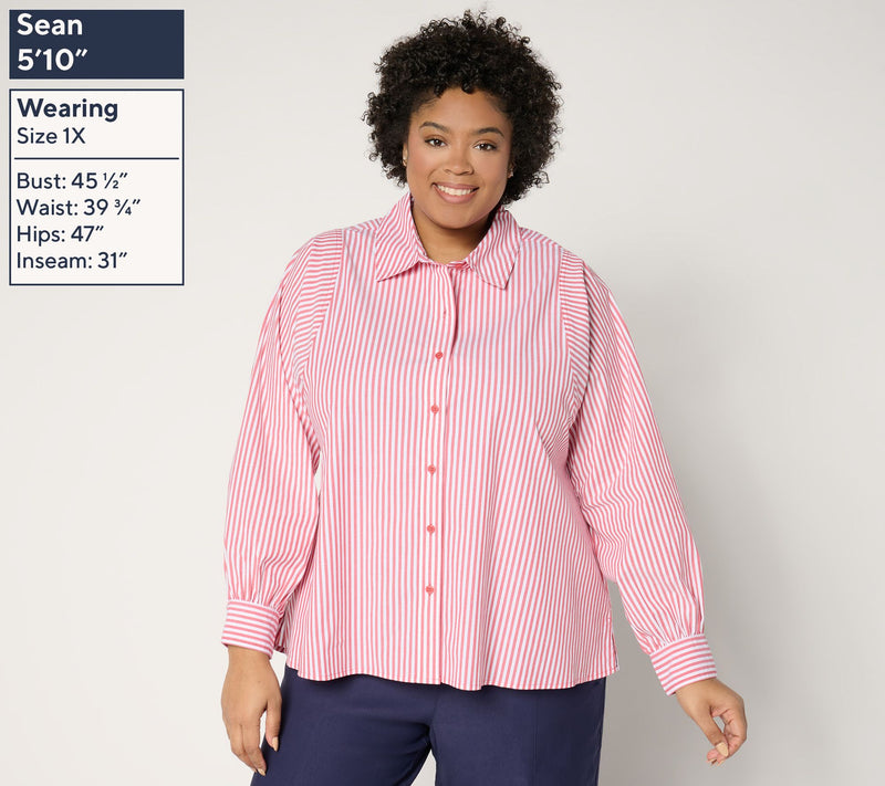 Joan Rivers Stretch Cotton Poplin Shirt with Sleeve Seam Detail — View 8