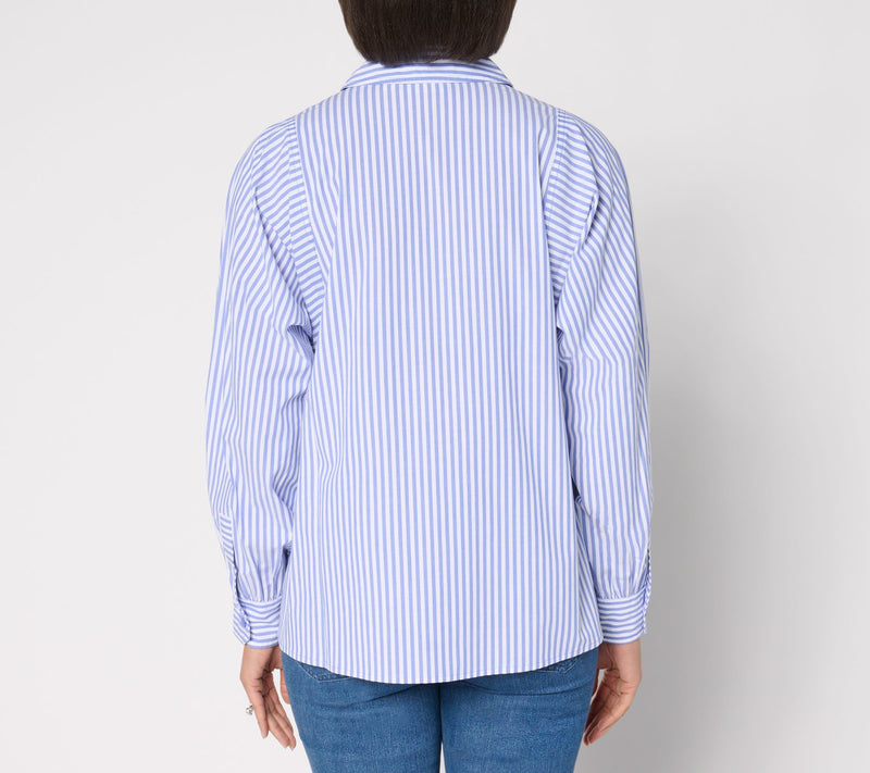 Joan Rivers Stretch Cotton Poplin Shirt with Sleeve Seam Detail — View 10