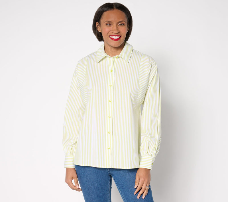 Joan Rivers Stretch Cotton Poplin Shirt with Sleeve Seam Detail — Main view