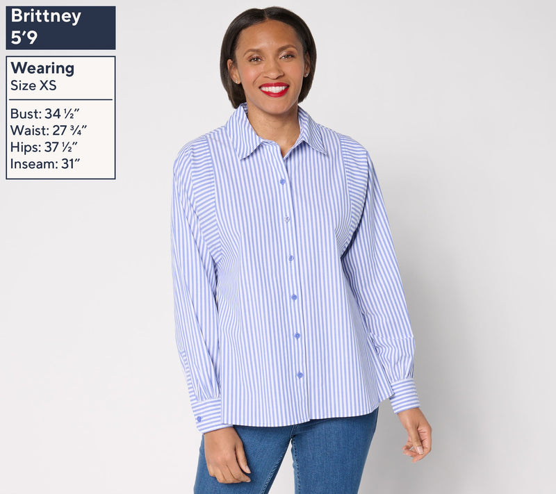 Joan Rivers Stretch Cotton Poplin Shirt with Sleeve Seam Detail — View 9