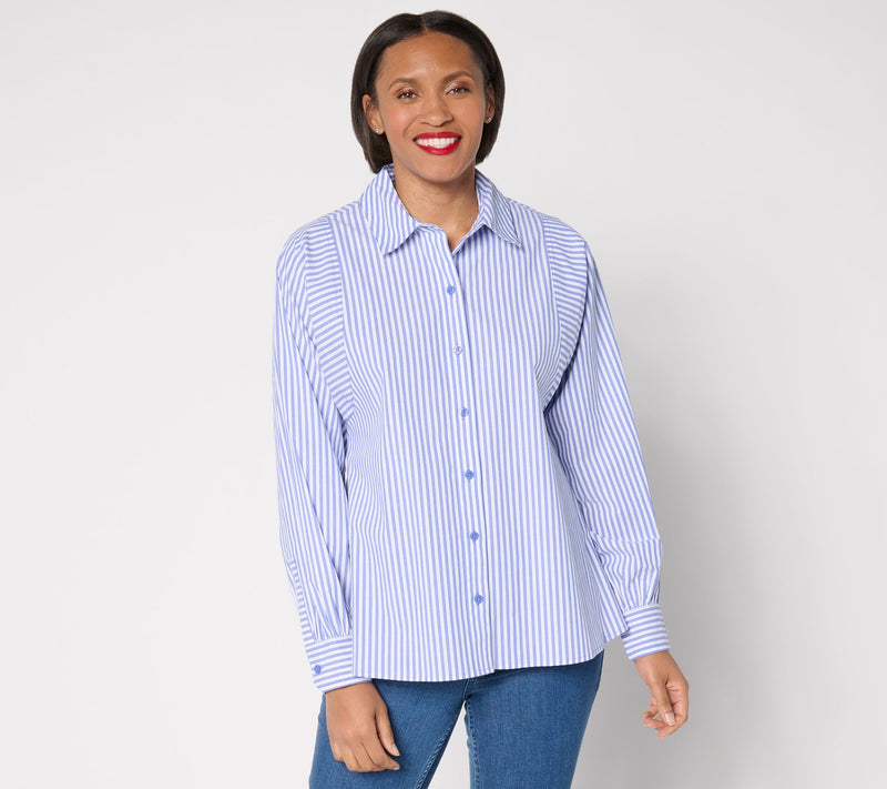 Joan Rivers Stretch Cotton Poplin Shirt with Sleeve Seam Detail — View 7