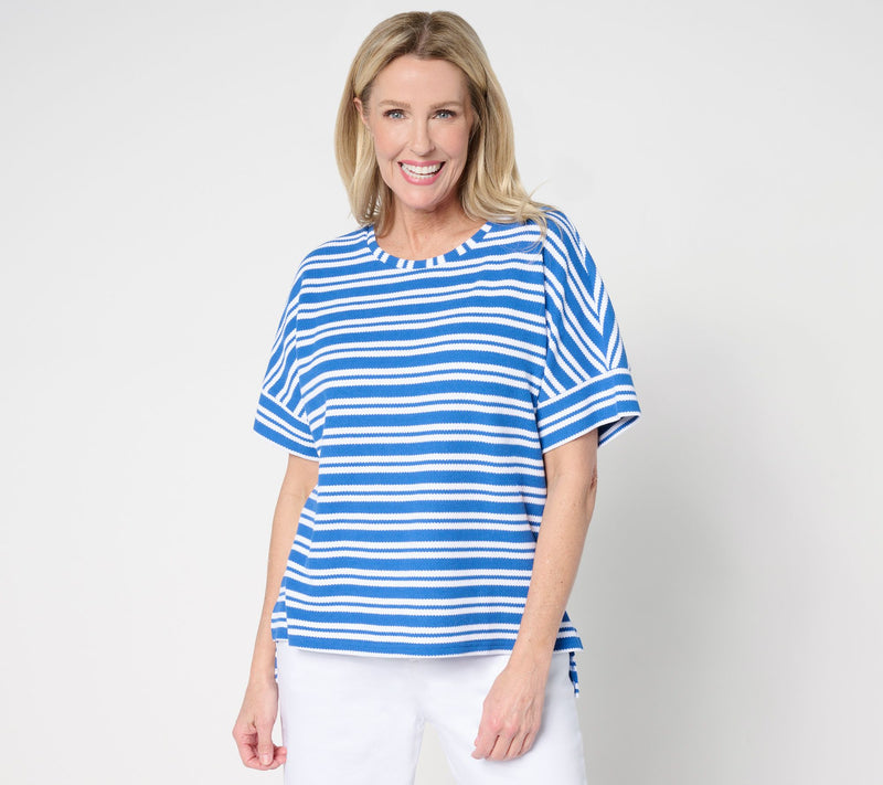 Women with Control Regular Stripe Textured Knit Tee — Main view