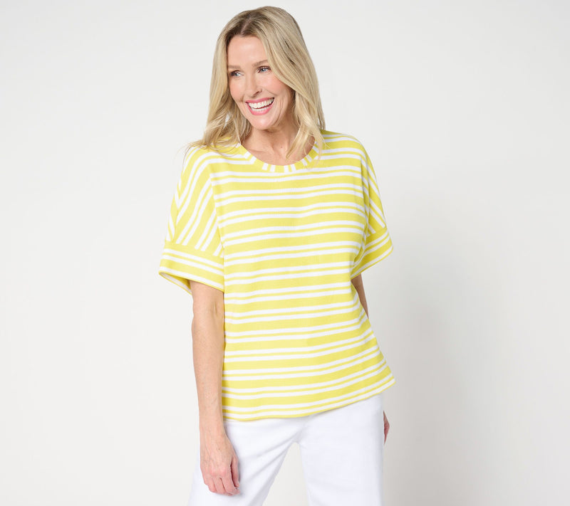 Women with Control Petite Stripe Textured Knit Tee — View 5