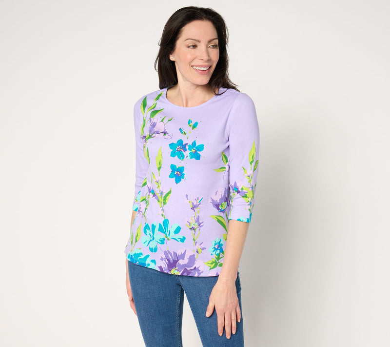 Quacker Factory Wildflower Printed 3/4 Sleeve Top — View 11