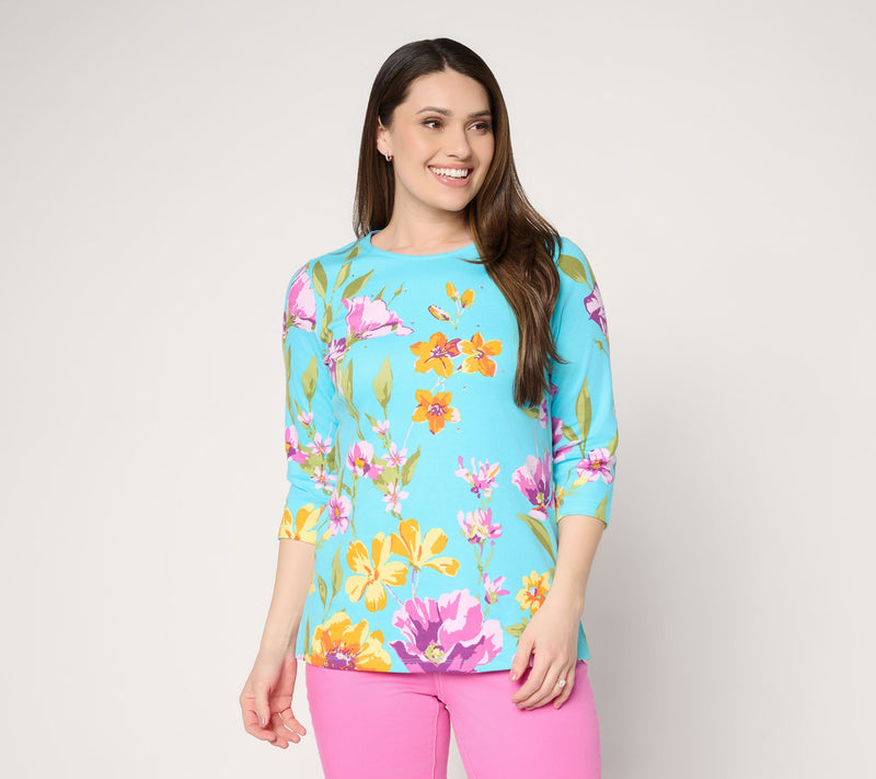 Quacker Factory Wildflower Printed 3/4 Sleeve Top — View 12