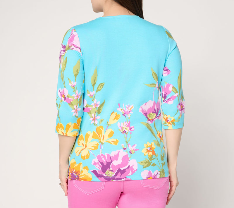 Quacker Factory Wildflower Printed 3/4 Sleeve Top — View 4