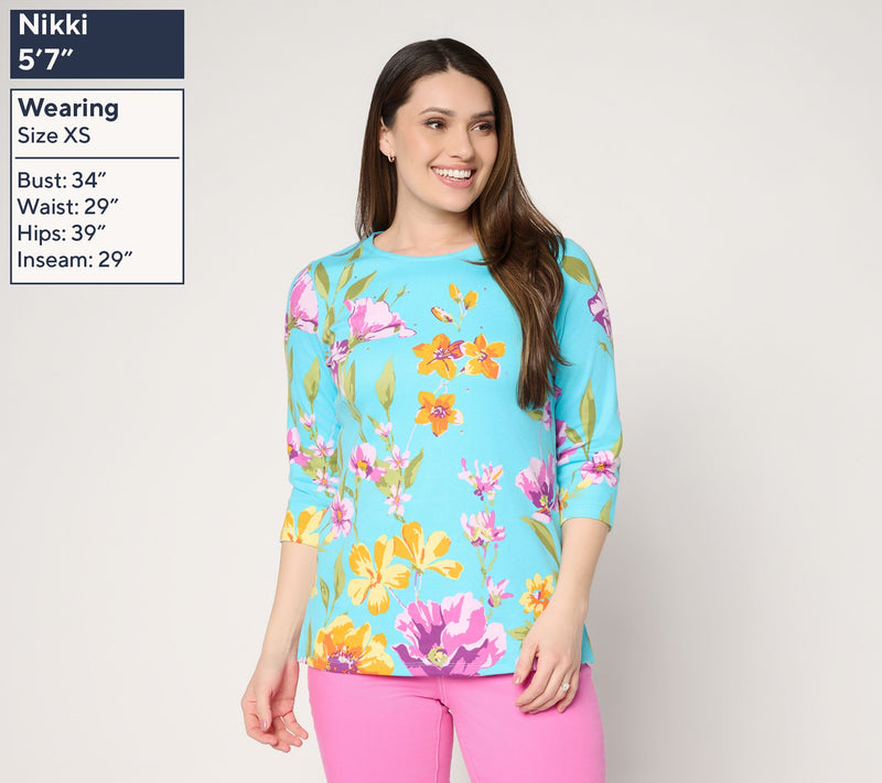 Quacker Factory Wildflower Printed 3/4 Sleeve Top — View 3