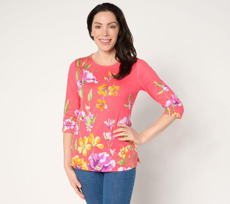 Quacker Factory Wildflower Printed 3/4 Sleeve Top — View 14