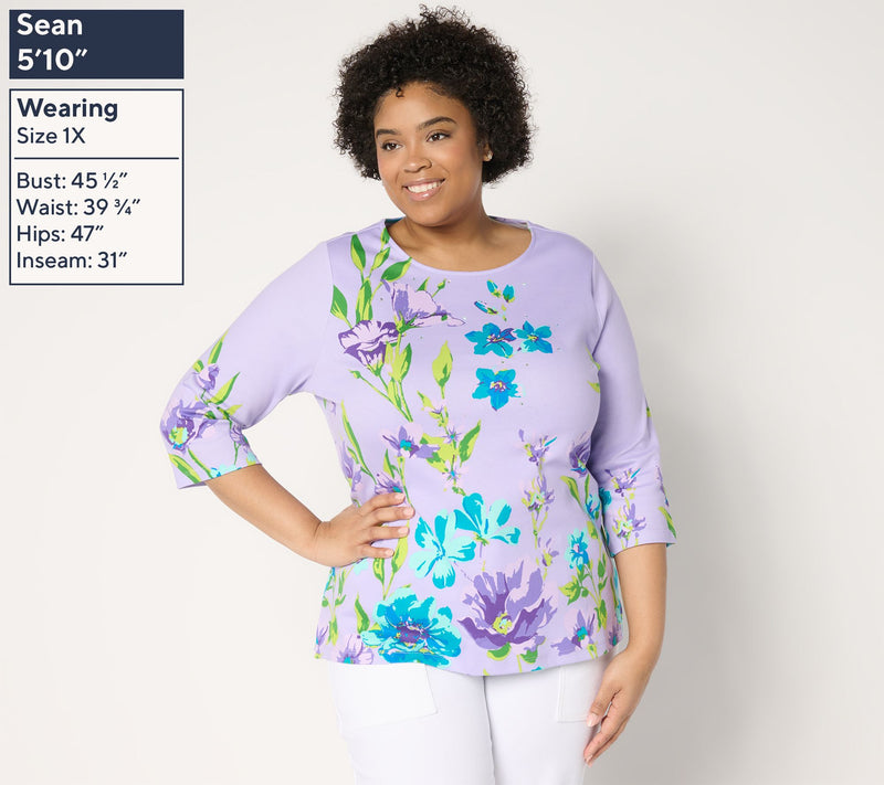 Quacker Factory Wildflower Printed 3/4 Sleeve Top — View 2