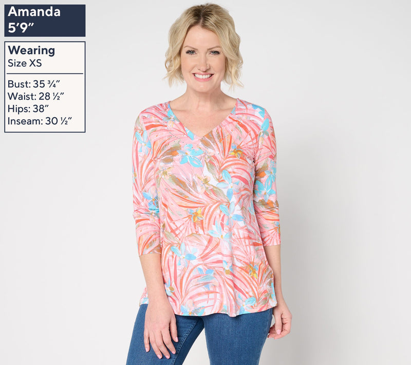 Quacker Factory Fantasia Printed V-Neck 3/4 Sleeve Top — View 3