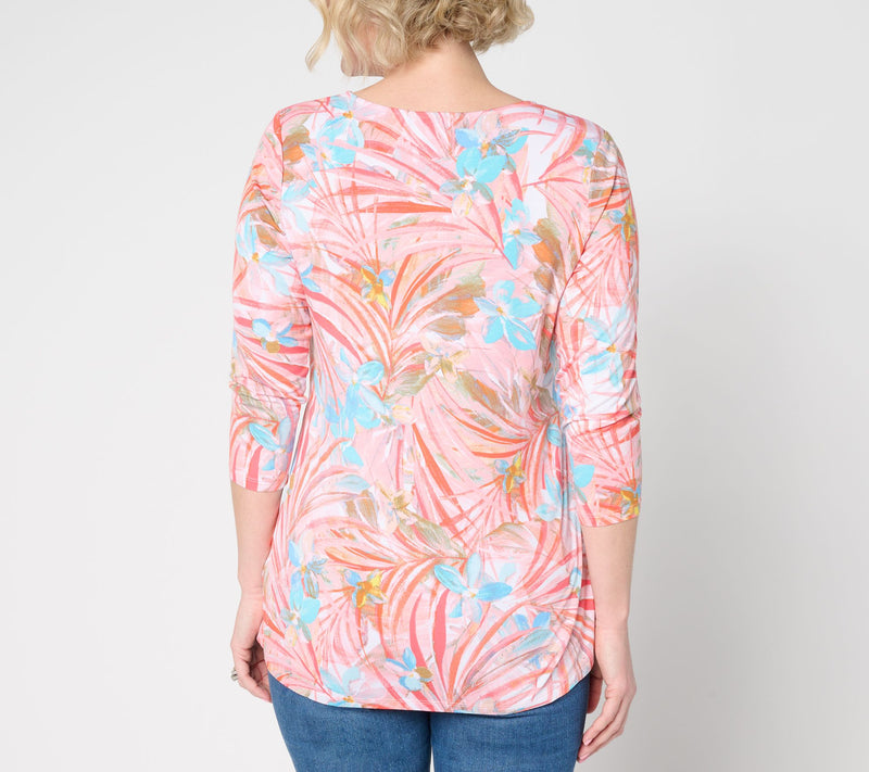 Quacker Factory Fantasia Printed V-Neck 3/4 Sleeve Top — View 4