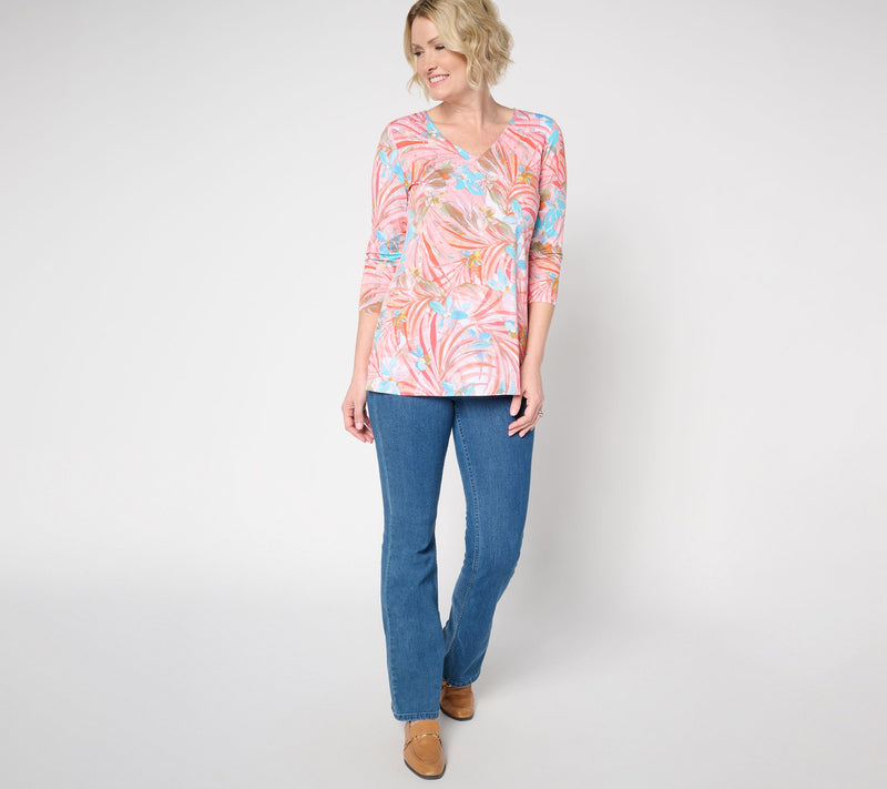 Quacker Factory Fantasia Printed V-Neck 3/4 Sleeve Top — View 5