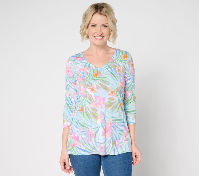 Quacker Factory Fantasia Printed V-Neck 3/4 Sleeve Top — View 11