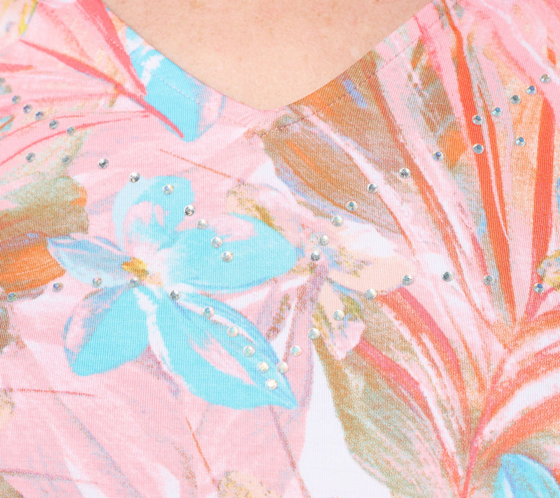 Quacker Factory Fantasia Printed V-Neck 3/4 Sleeve Top — View 6