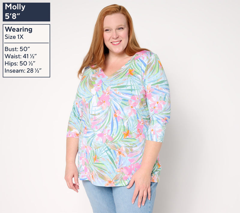 Quacker Factory Fantasia Printed V-Neck 3/4 Sleeve Top — View 2
