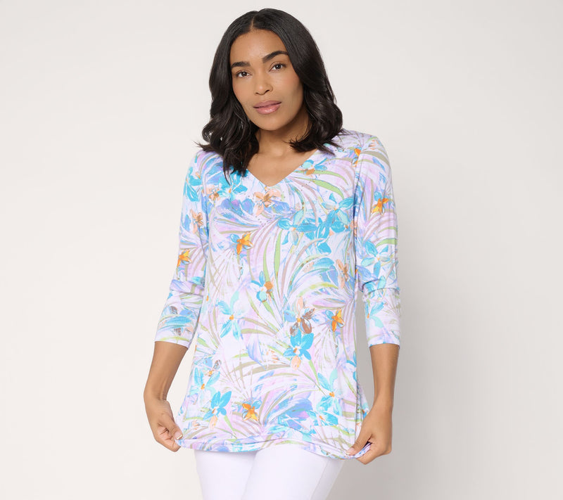 Quacker Factory Fantasia Printed V-Neck 3/4 Sleeve Top — View 14