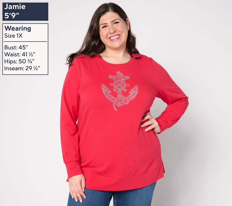 Quacker Factory Anchors Away French Terry Long-Sleeve Top — View 2