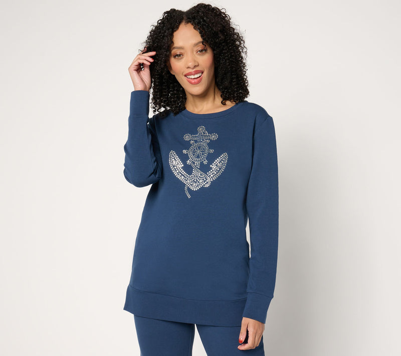 Quacker Factory Anchors Away French Terry Long-Sleeve Top — Main view