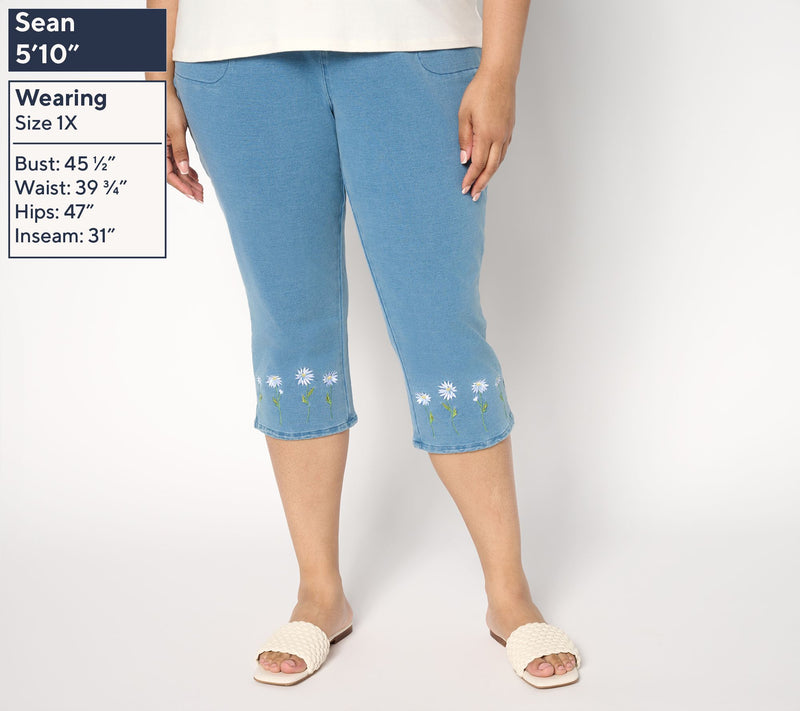 Quacker Factory DreamJeannes Regular Daisies Embroidered Capri Pant — View 2