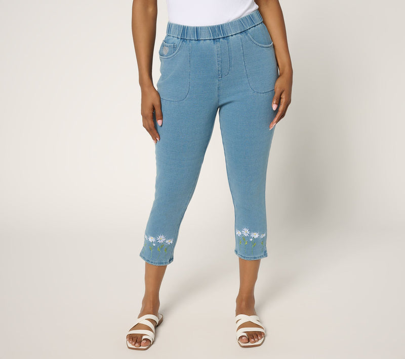 Quacker Factory DreamJeannes Short Daisies Embroidered Capri Pant — View 5