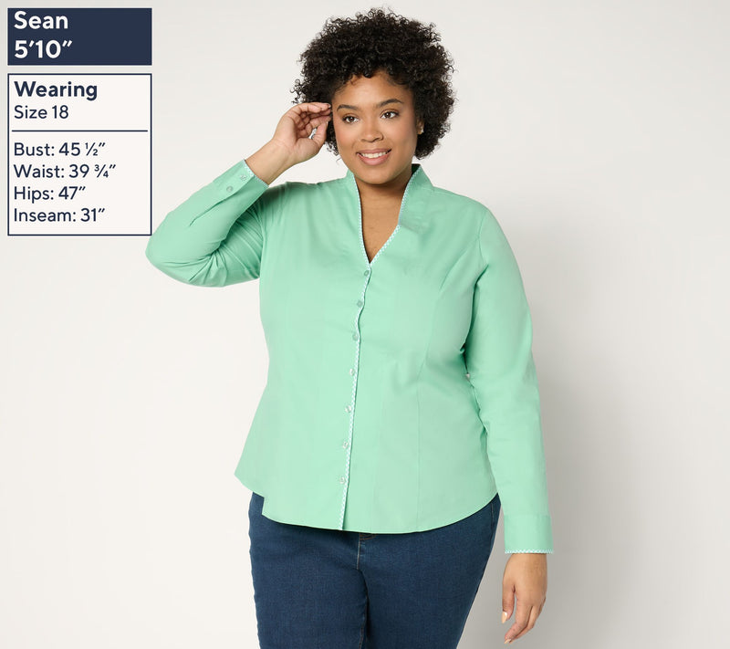 Isaac Mizrahi Live! Stretch Poplin Shirt with Gingham Detail — View 2