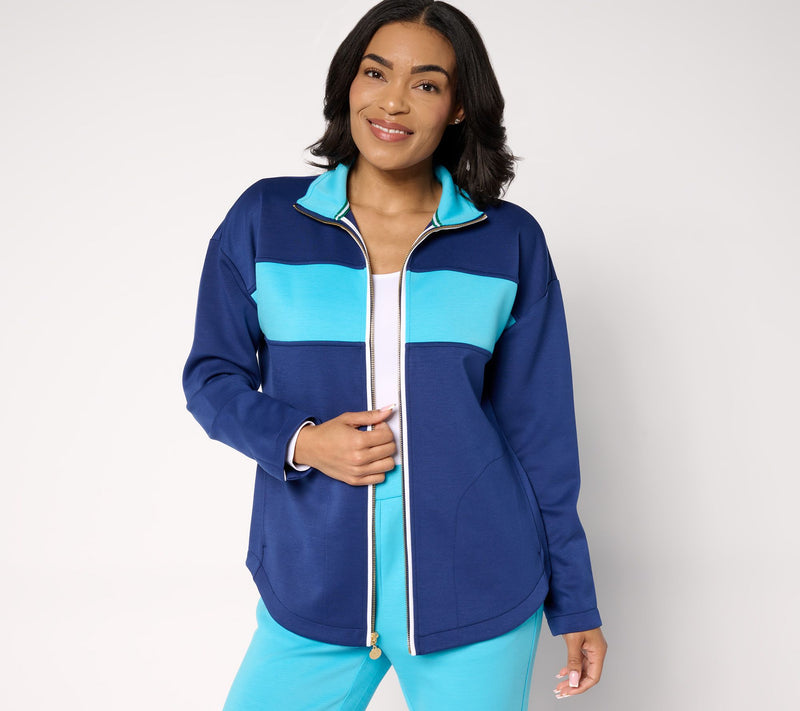 Isaac Mizrahi Live! Clubhouse Color-Block Scuba Knit Jacket — View 12