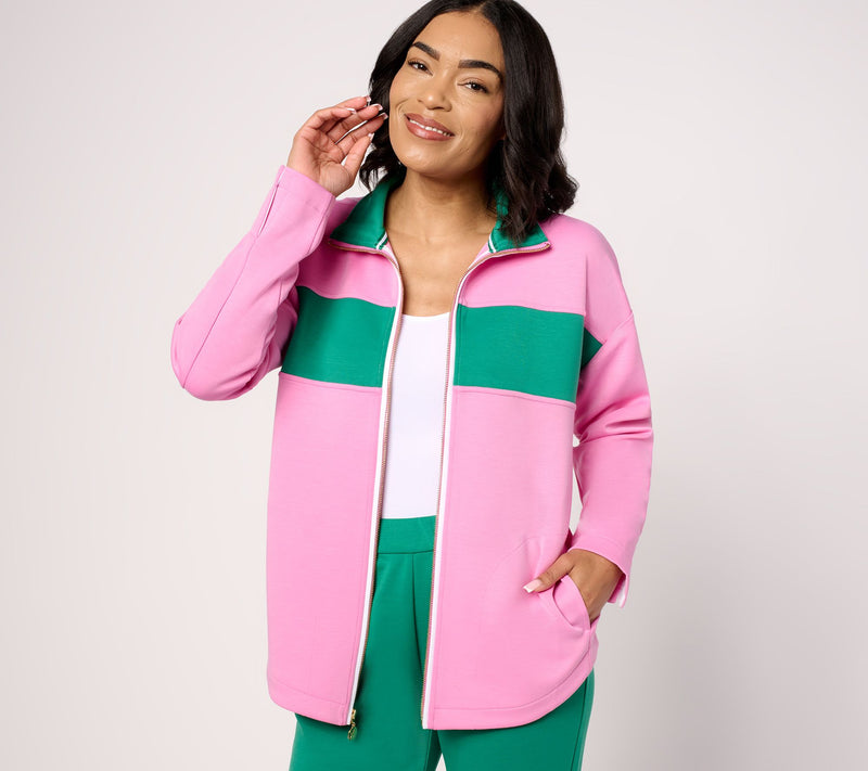 Isaac Mizrahi Live! Clubhouse Color-Block Scuba Knit Jacket — View 14