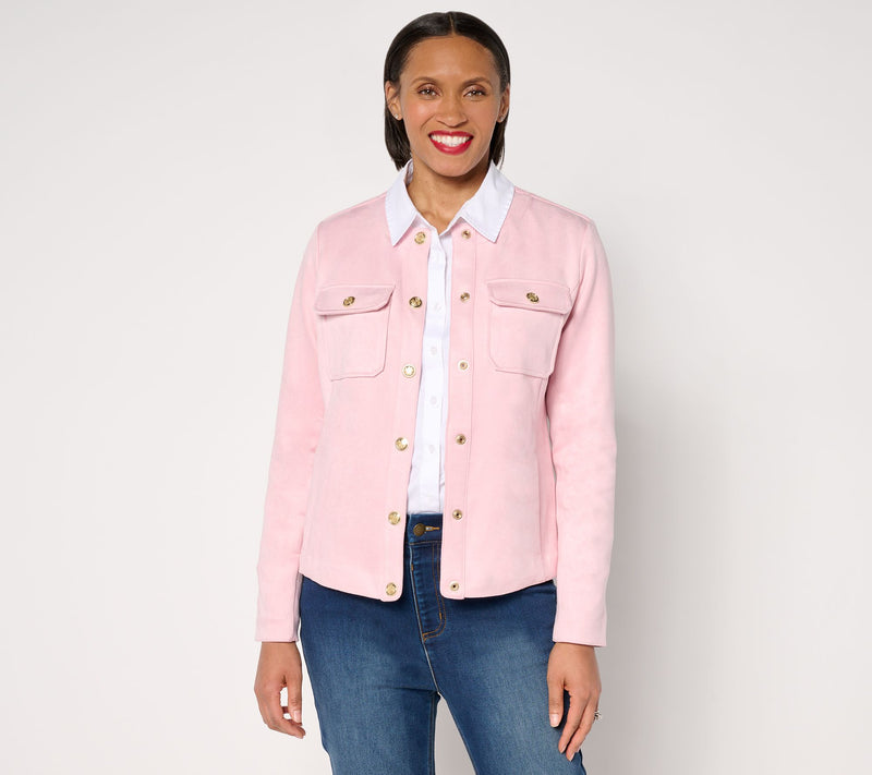 Isaac Mizrahi Live! Scuba Suede Snap Front Jacket — View 2