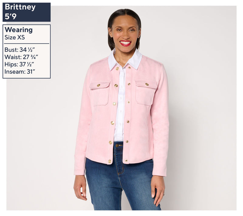Isaac Mizrahi Live! Scuba Suede Snap Front Jacket — View 4