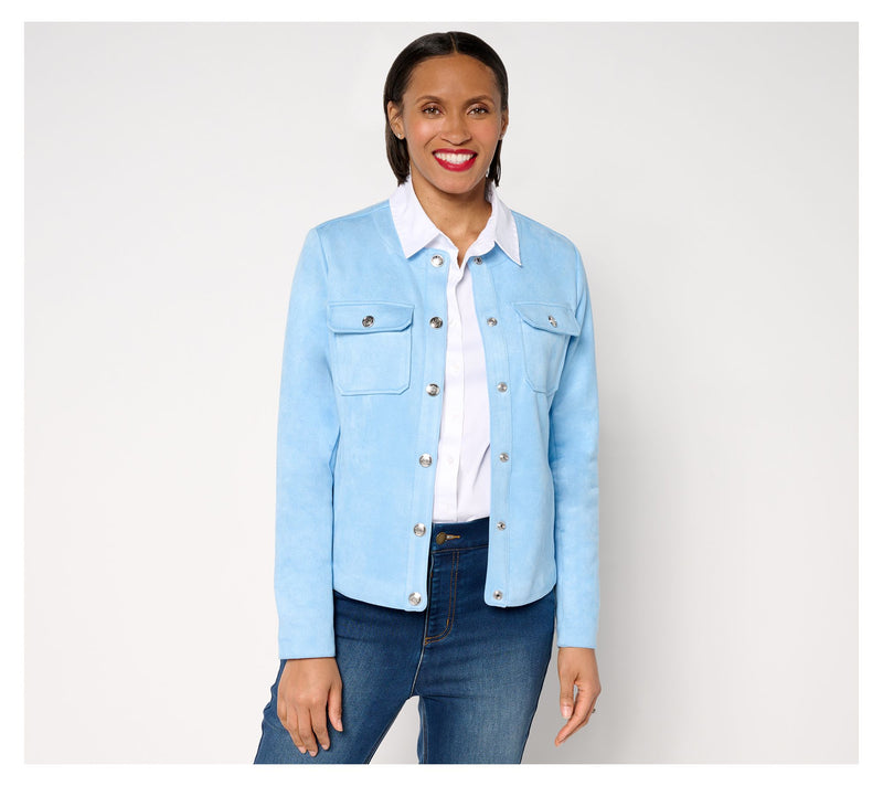 Isaac Mizrahi Live! Scuba Suede Snap Front Jacket — View 13
