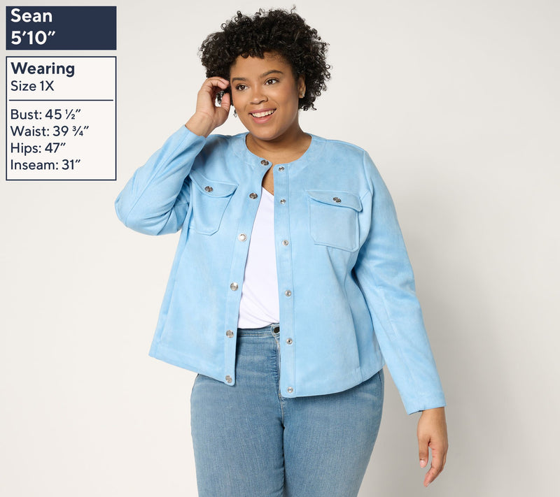 Isaac Mizrahi Live! Scuba Suede Snap Front Jacket — View 3