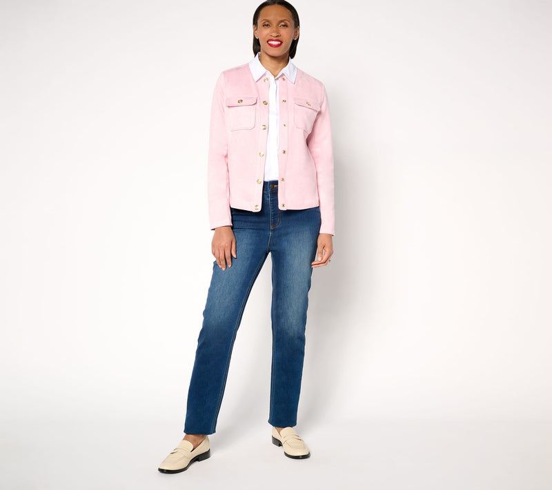 Isaac Mizrahi Live! Scuba Suede Snap Front Jacket — View 6
