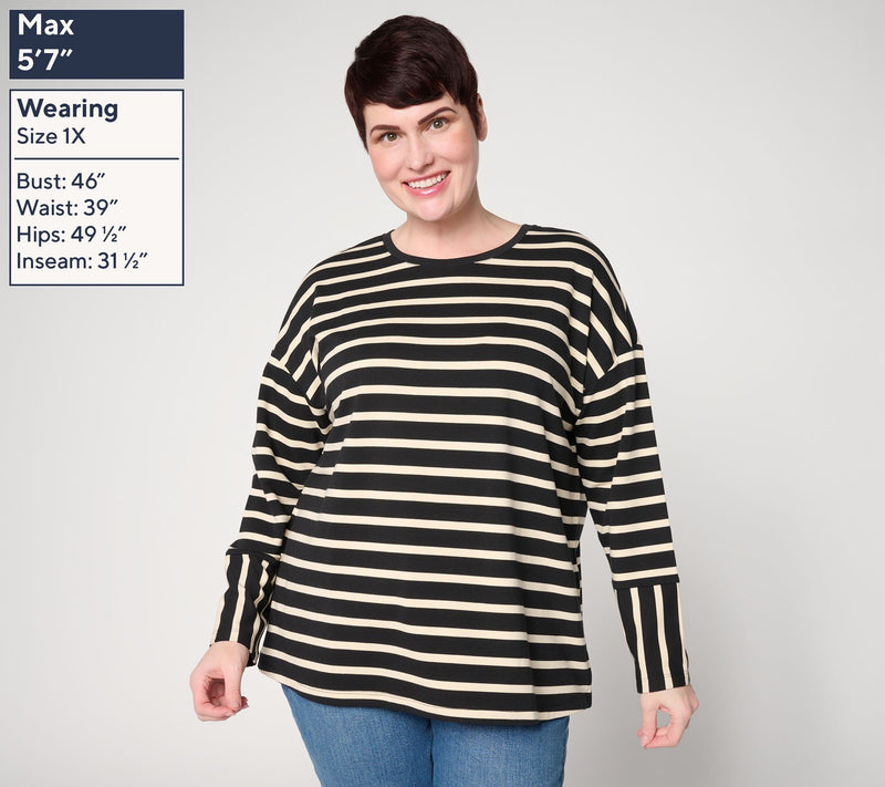 Denim & Co. Active French Terry Drop Shoulder Striped Top — View 4