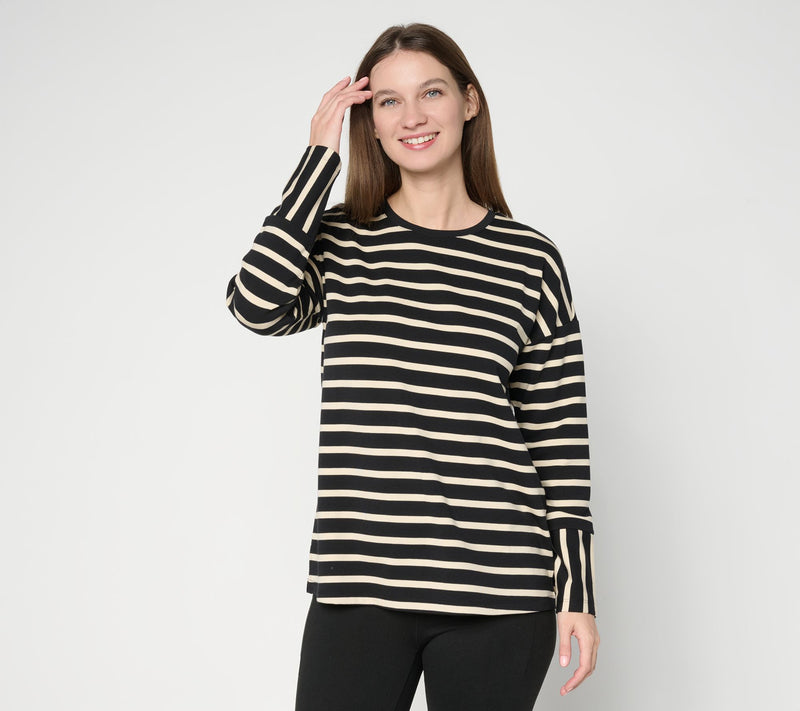 Denim & Co. Active French Terry Drop Shoulder Striped Top — View 14