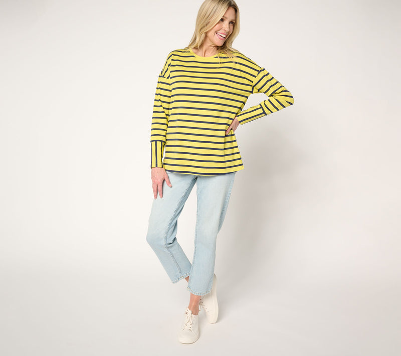 Denim & Co. Active French Terry Drop Shoulder Striped Top — View 7