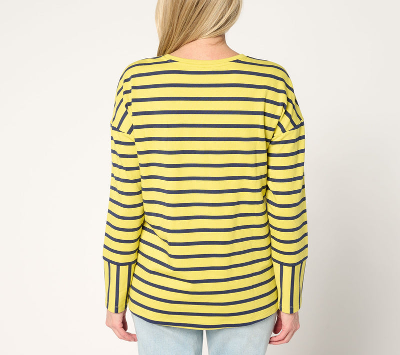 Denim & Co. Active French Terry Drop Shoulder Striped Top — View 6