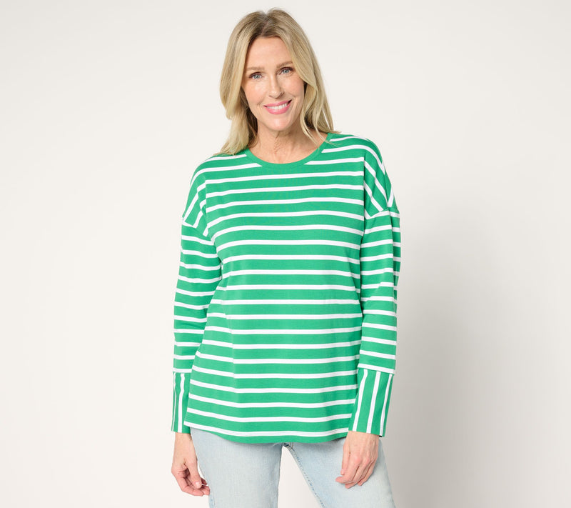 Denim & Co. Active French Terry Drop Shoulder Striped Top — View 16
