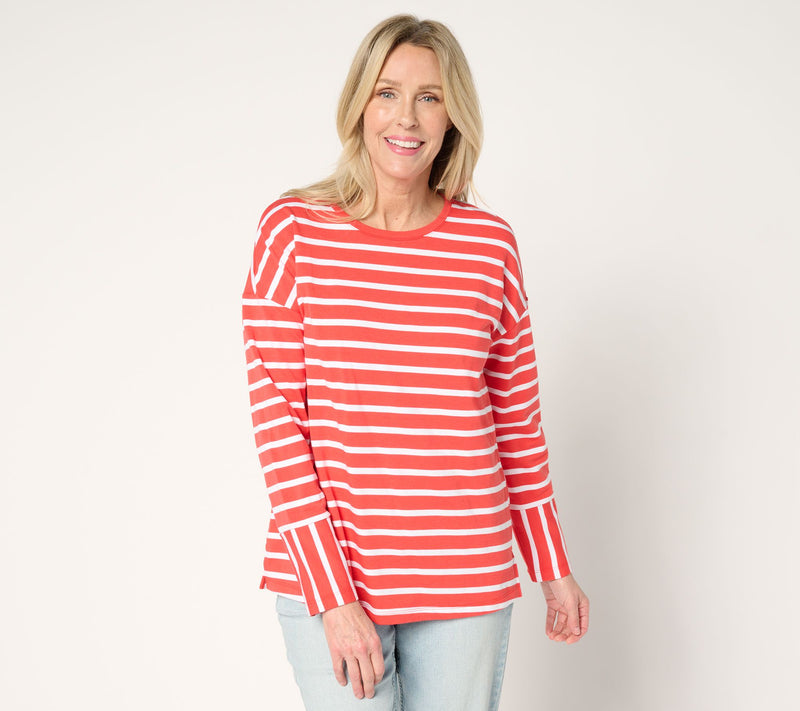 Denim & Co. Active French Terry Drop Shoulder Striped Top — View 18