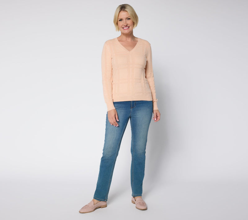Isaac Mizrahi Live! Plaid Rib V-Neck Pullover Sweater — View 11