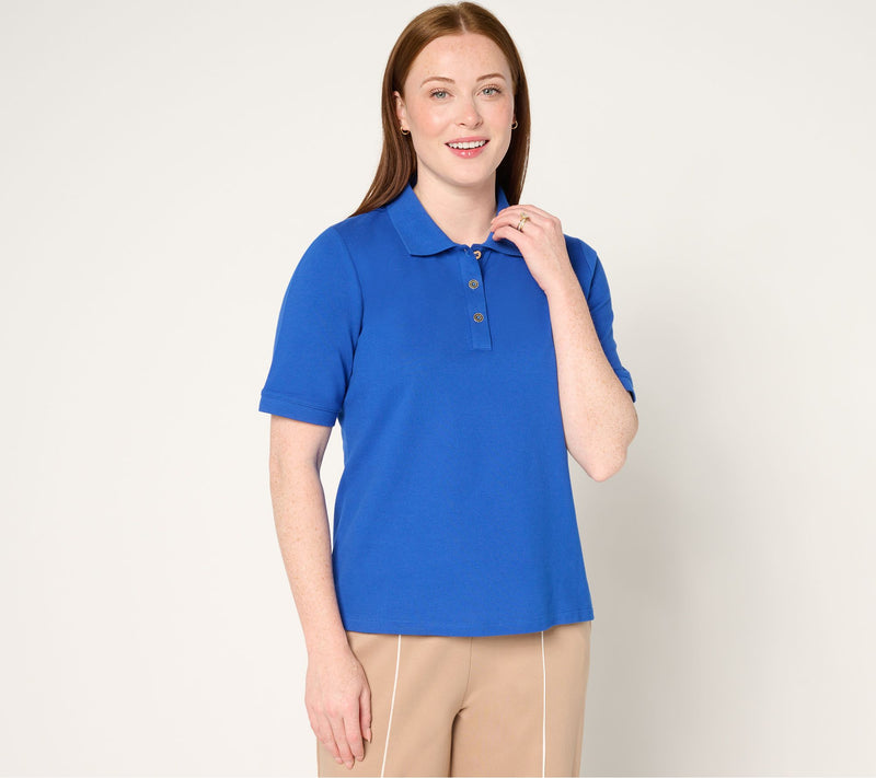 Isaac Mizrahi Live! Essentials Cotton Pique Polo Top — Main view