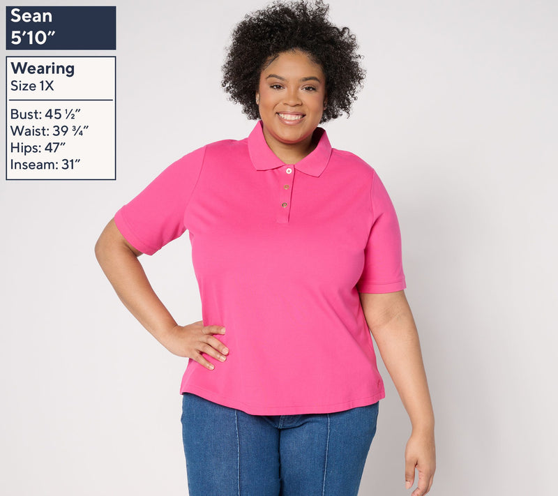 Isaac Mizrahi Live! Essentials Cotton Pique Polo Top — View 2
