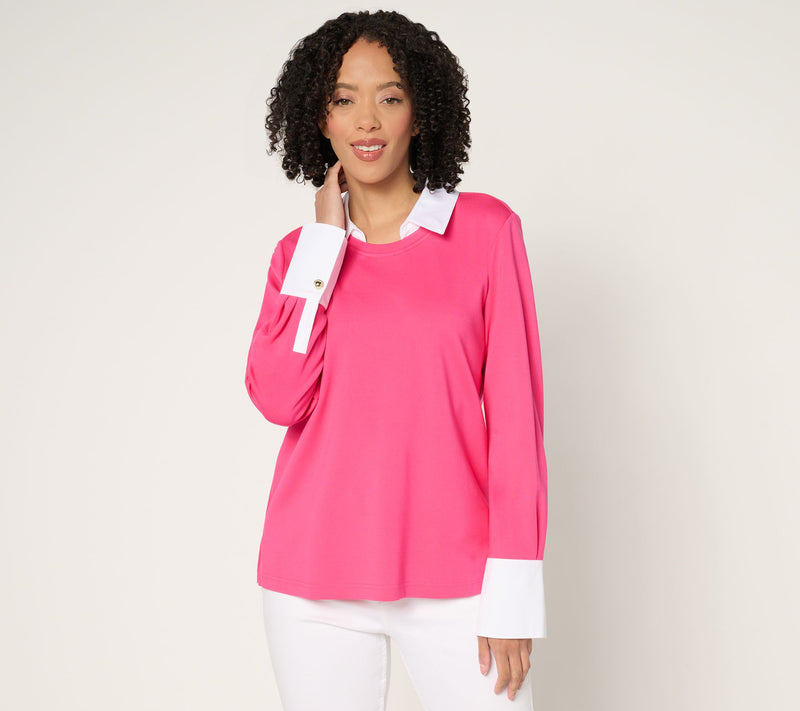 Isaac Mizrahi Live! Sublime Stretch Ponte Twofer Top — Main view
