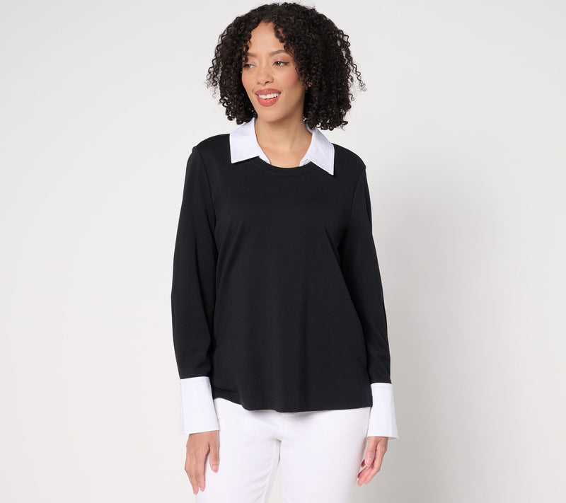 Isaac Mizrahi Live! Sublime Stretch Ponte Twofer Top — View 4