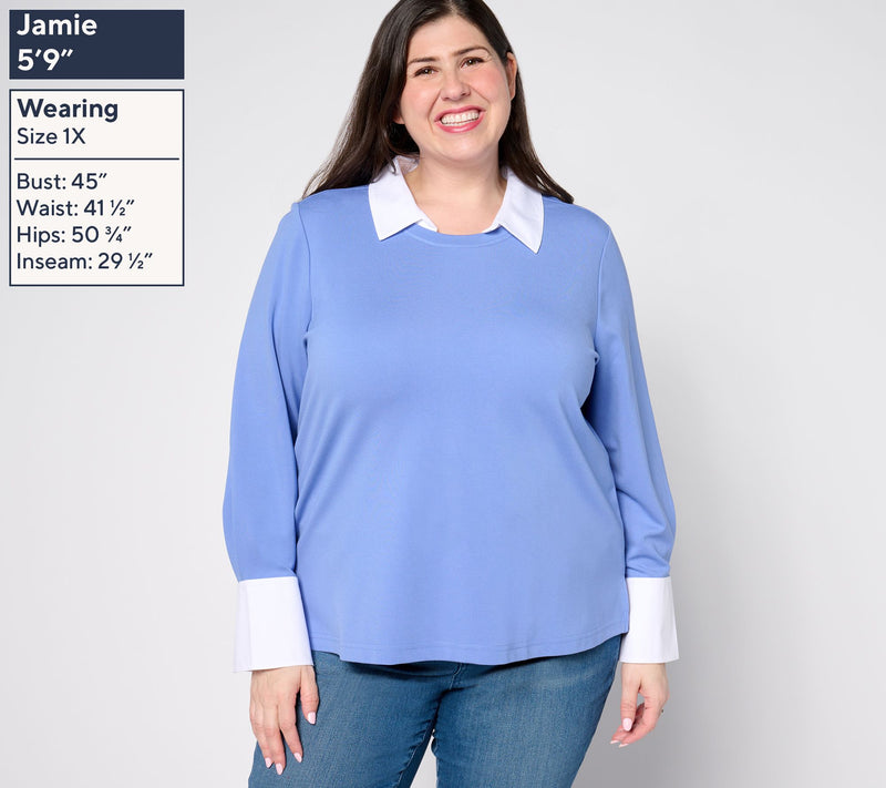 Isaac Mizrahi Live! Sublime Stretch Ponte Twofer Top — View 5