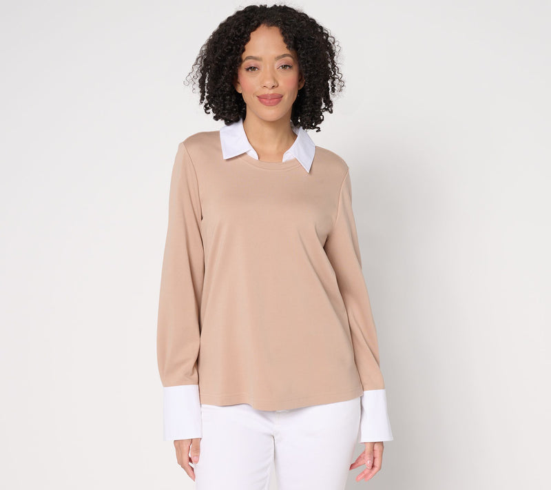 Isaac Mizrahi Live! Sublime Stretch Ponte Twofer Top — View 15