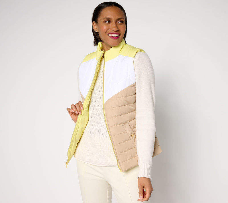 Isaac Mizrahi Live! Clubhouse Color Block Quilted Vest — View 12
