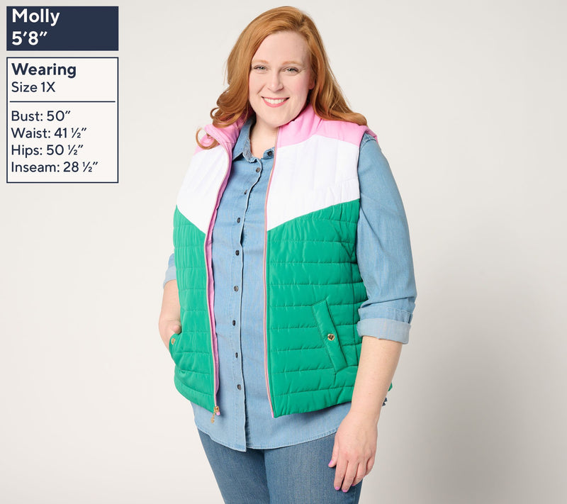 Isaac Mizrahi Live! Clubhouse Color Block Quilted Vest — View 2