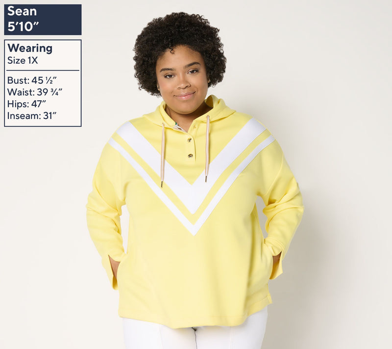 Isaac Mizrahi Live! Clubhouse Scuba Knit Pullover Hoodie — View 2